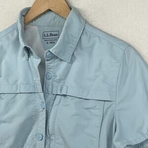 LL BEAN Shirt Womens S Tropicwear Short Sleeve Vented Back Fishing UPF50 Blue